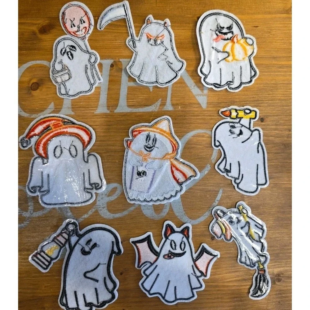 NEW Set Of 9 Cute Funny Ghost Embroidered Iron On Patch Halloween Trick or Treat